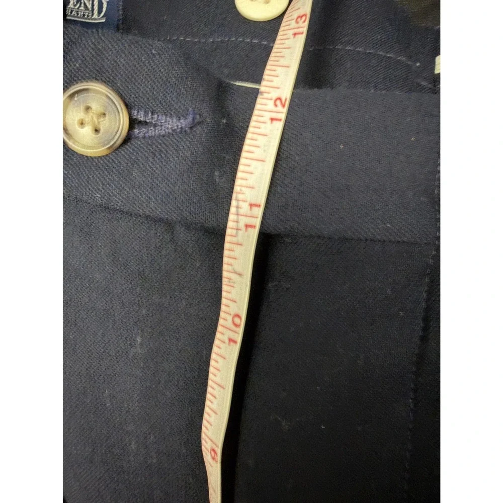 Vintage Lands End Mens Navy Blue Wool Blend Pleated Dress Pants Made in US 35x32